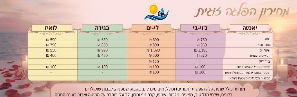 מחירון הפלגה זוגית רומנטית בהרצליה קיץ 2026